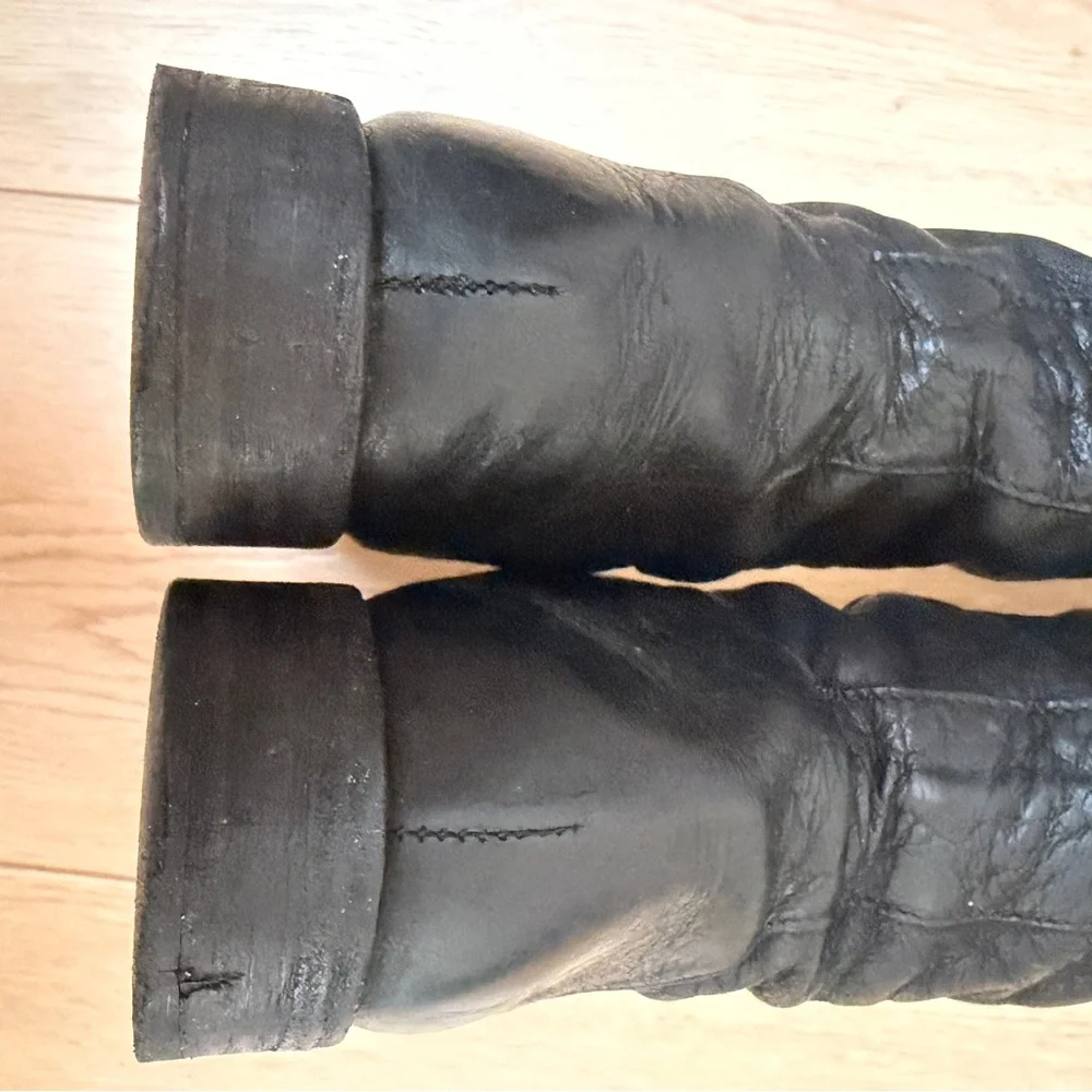 All Saints women’s Black Leather Over-the-Knee buckle zip up Riding Boots  37